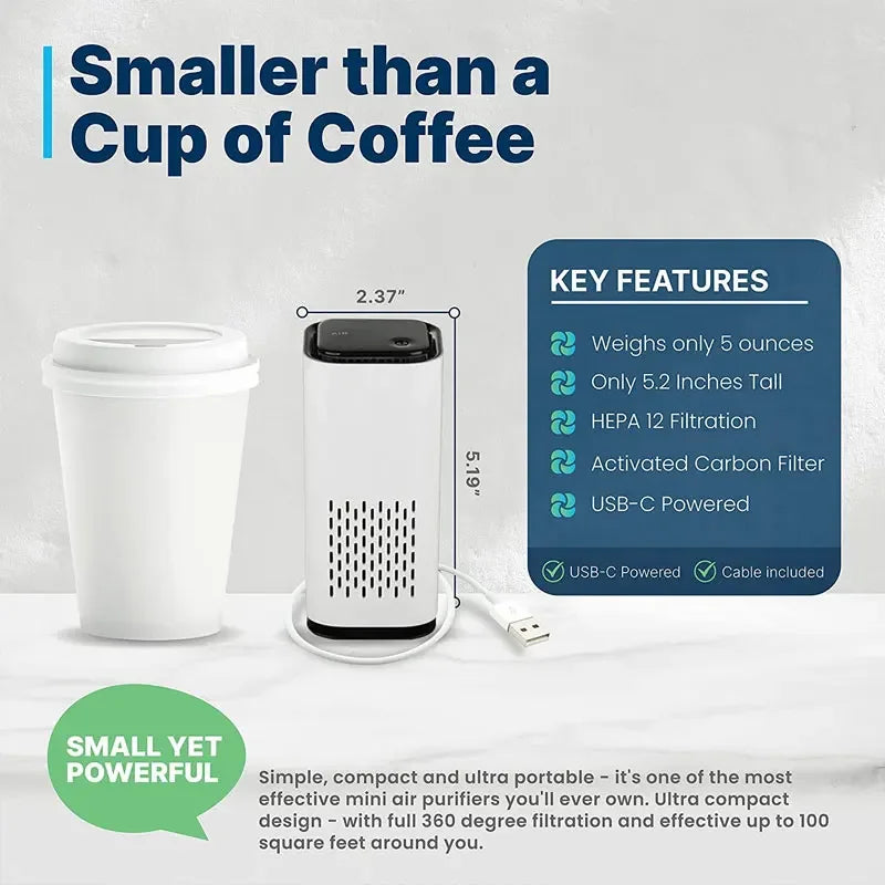 Portable Car Desktop Air Purifier Negative Ion USB Low Noise Mini Home Vehicle Air Cleaner Remove Formaldehyde Odor PM2.5 Pollen LUXLIFE BRANDS