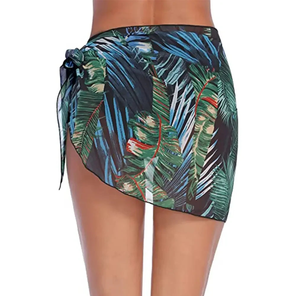 Summer Bikini Wrap Sheer Coverups Set Women Print Short Sarongs Swimsuit Beach Short Skirt Chiffon Scarf Cover Ups for Swimwear