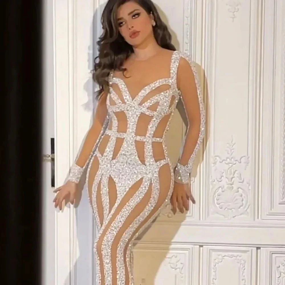 Mermaid Long Sleeved Sequin Cocktail Party Prom Dress LUXLIFE BRANDS