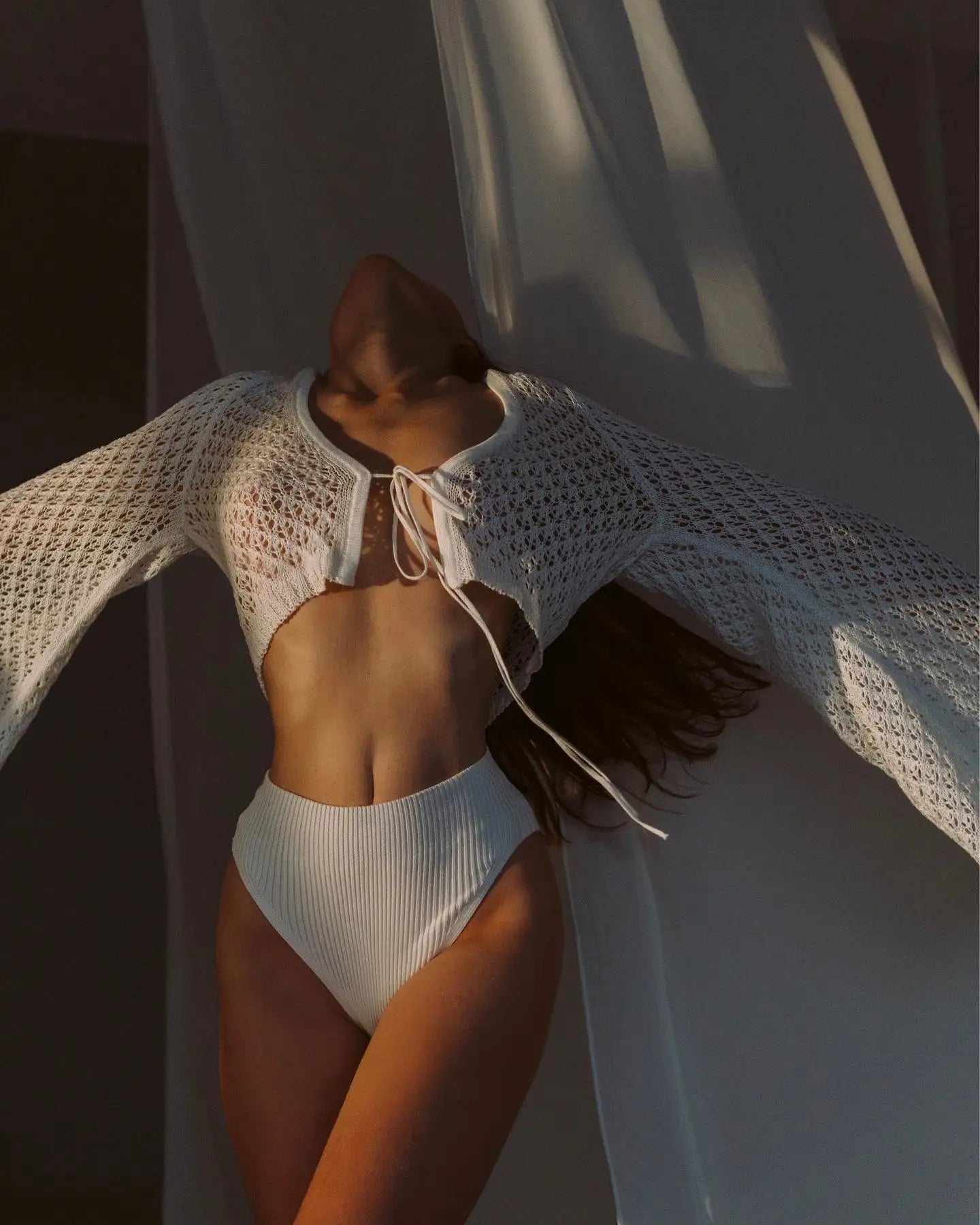 Sexy Knit Set White Cut Out Swimsuit Cover Up 2025 Women's Summer Bell Sleeve Lace-up Loose Top Beach Half Skirt Two-piece K136 Luxlife Brands