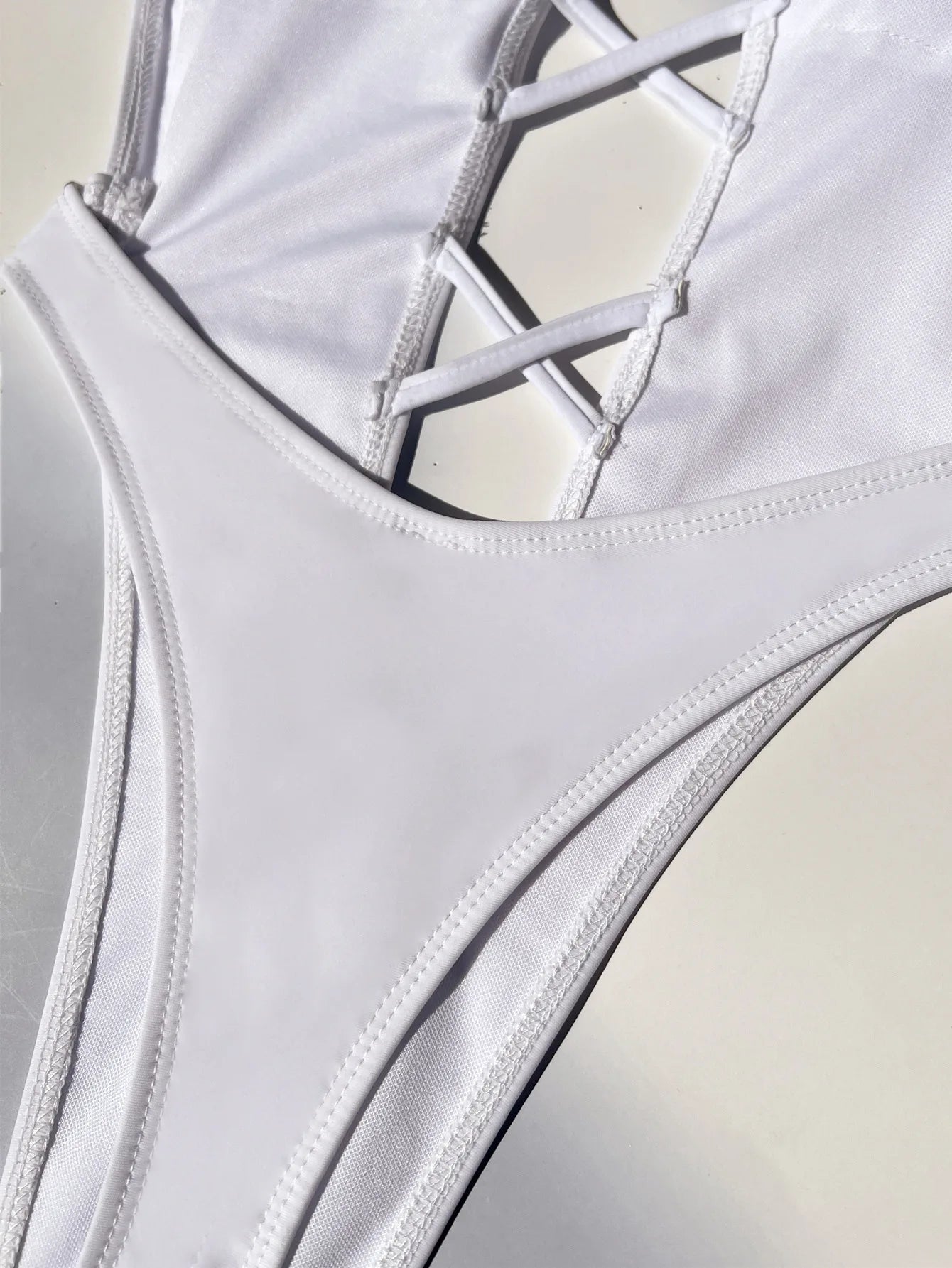 sexy solid cross backless swimsuit one piece bikini thong swimwear bodysuits women biquini bathing suits black and white 2 color Luxlife Brands