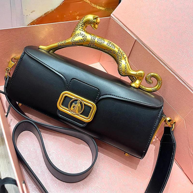 Leopard Handle Leather Bag LUXLIFE BRANDS