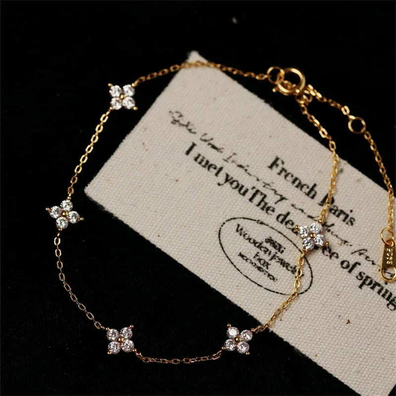 2024 New Crystal Flower Stainless Steel Bracelet Women Fashion Personality Korean Bracelet Jewelry Accessories Anniversary Gift Luxlife Brands