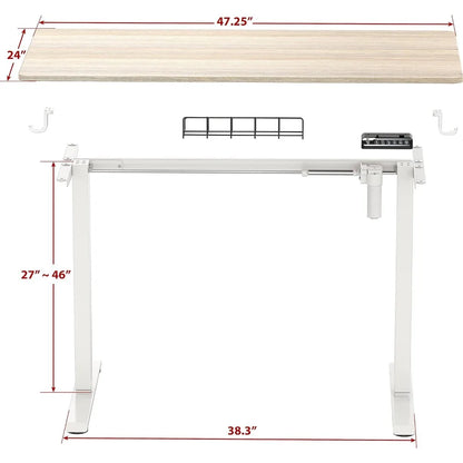 Height Adjustable Standing Desk, 48 x 24 Inches, White Frame and Maple Top