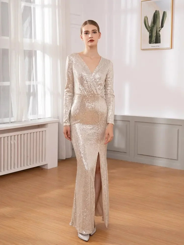 Sequin Slit Maxi Dress