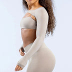 New Sports Long Sleeve Shrug Seamless Spandex Woman Fitness Elastic Breathable Shrug Sports Long Sleeve（Not Contain Bra） Luxlife Brands