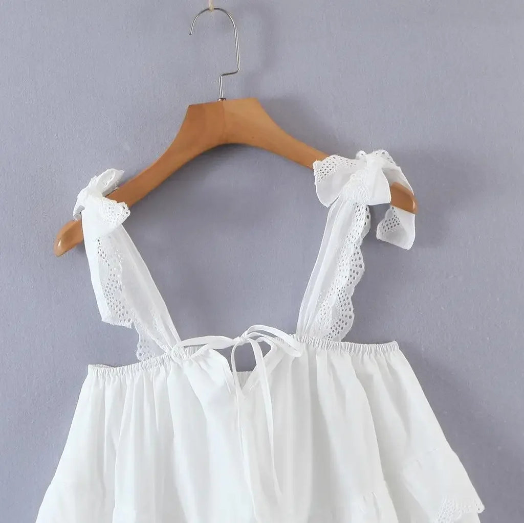 White mini lace dresses for women 2024 Summer party dresses sexy ruffle dress beach outfits for women sundress elegant backelss