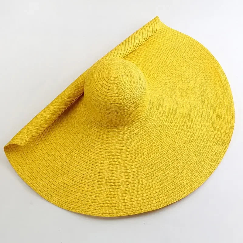 70cm Oversized Wide Brim Sun Hat Travel Large UV Protection Beach Straw Hats Women's Summer Floppy Foldable Chapeaux Wholesale
