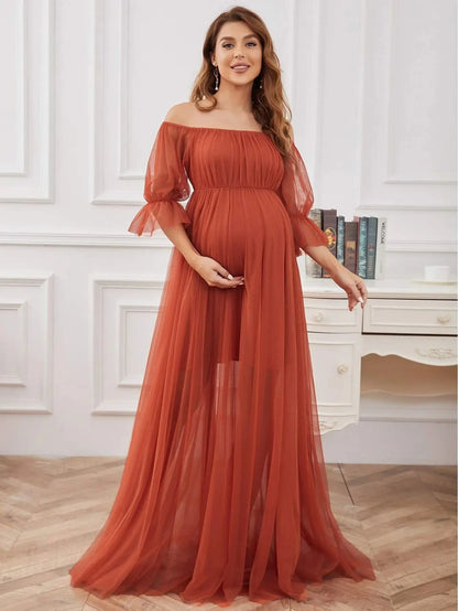 Maternity Tulle Chiffon Long Dress