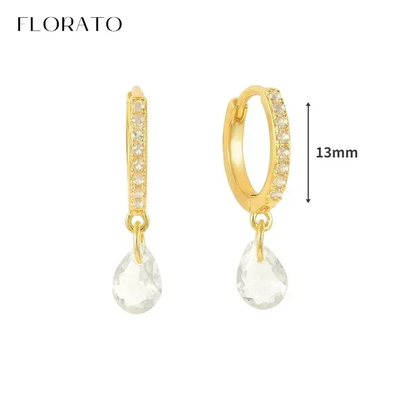 Luxury white crystal zircon earrings 925 sterling silver ear needles Hoop gold earrings For women Fashion Luxury Wedding Jewelry