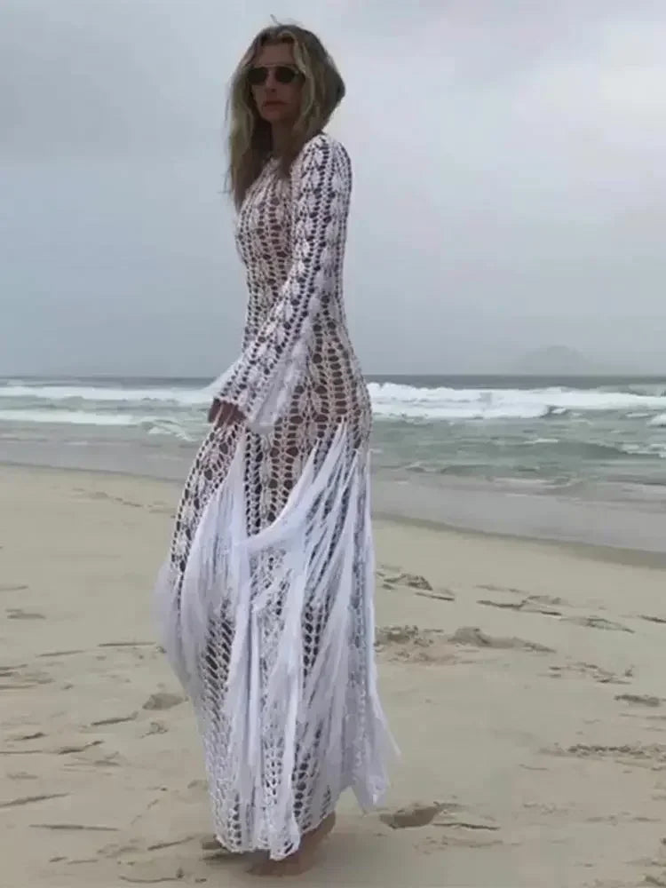 Resort White Crochet Maxi Dress LUXLIFE BRANDS