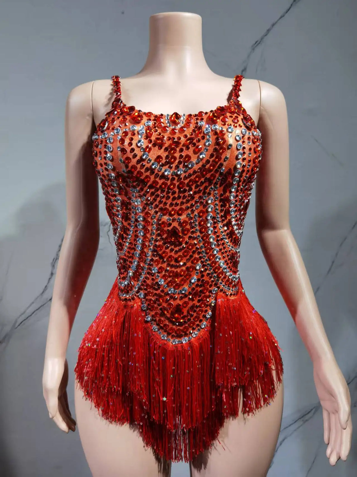 The Stardust Festival Fringe Bodysuit – Luxury Rhinestone Tassel Showgirl Costume