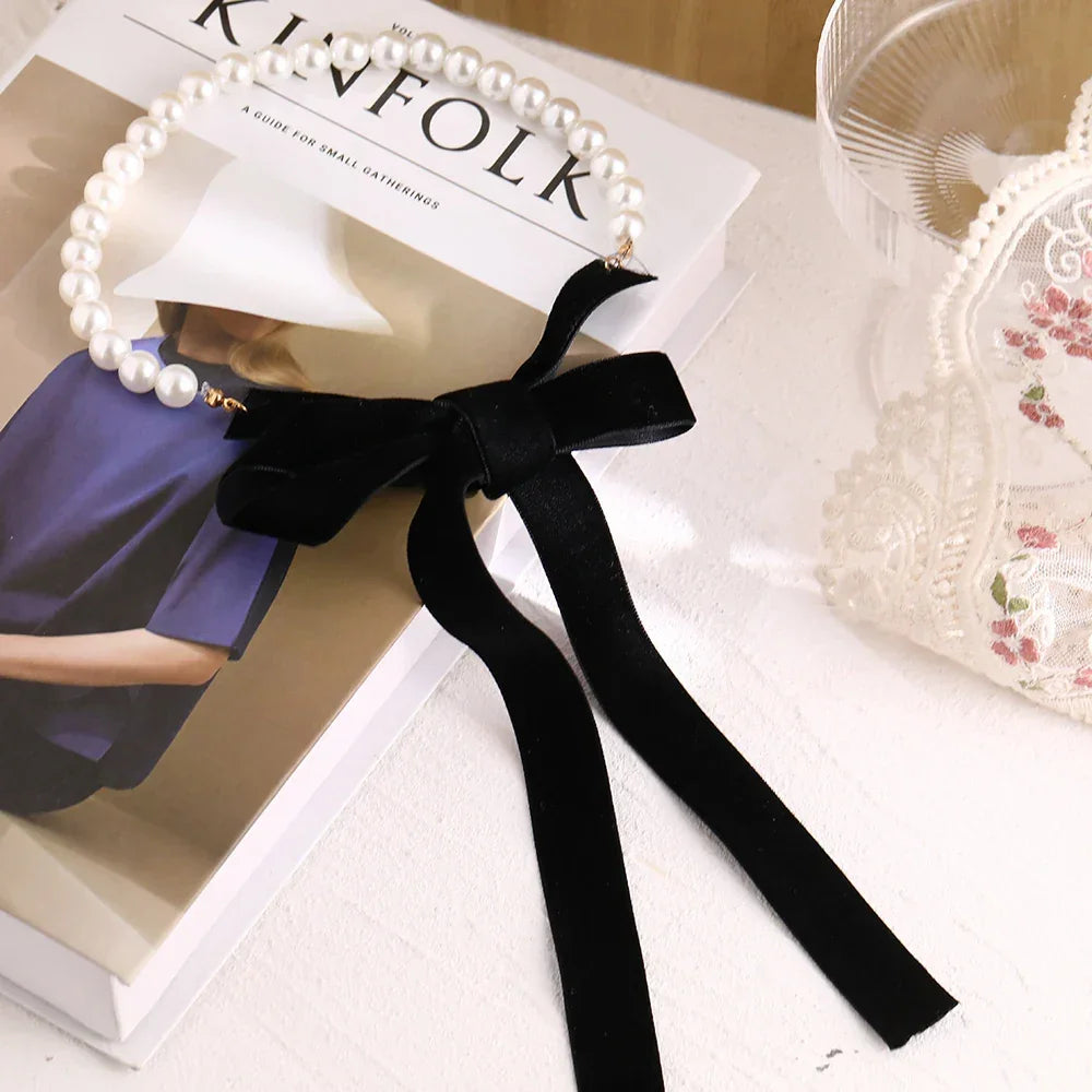 Pearl & Black Velvet Choker Necklace LUXLIFE BRANDS