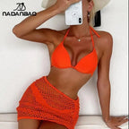 Nadanbao Sexy Mesh Solid Bikini Set Swimsuits for Woman Backless Travel Party Swimwear Female Summer Beach Fashion Bikini Luxlife Brands