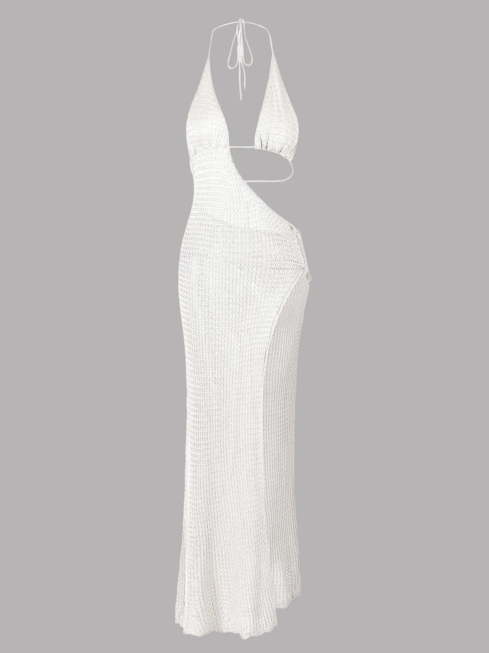 Sexy Slim Low-cut Tie Knit Halter Cut Out Circle Decoration High Slit Beach Maxi Dress 2025 Women Summer Swimsuit Cover Up K88 Luxlife Brands