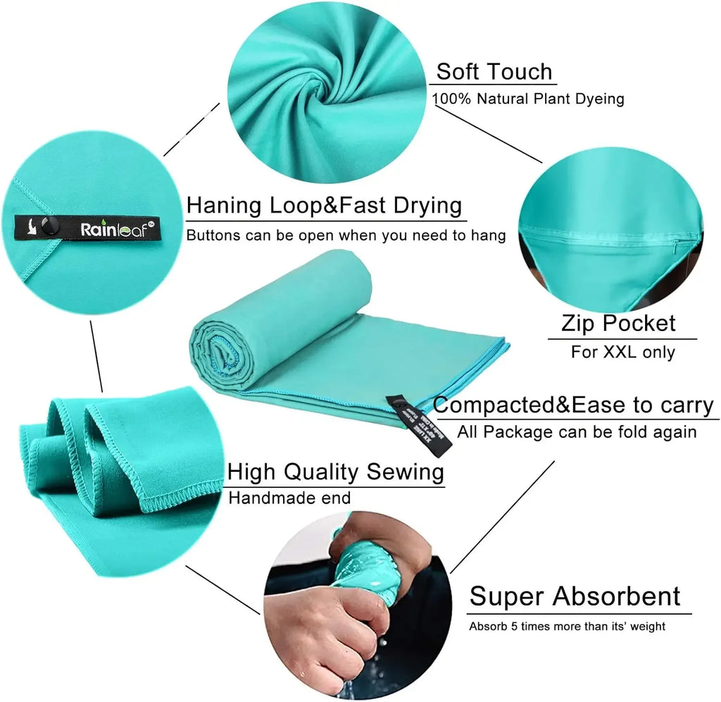 Microfiber Towel Perfect Travel & Gym & Camping Towel. Quick Dry - Super Absorbent - Ultra Compact - Lightweight Swimming Towels