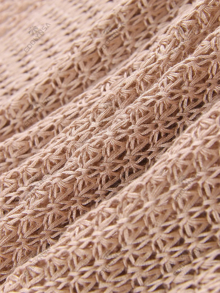 Sexy Slim Low-cut Tie Knit Halter Cut Out Circle Decoration High Slit Beach Maxi Dress 2025 Women Summer Swimsuit Cover Up K88 Luxlife Brands