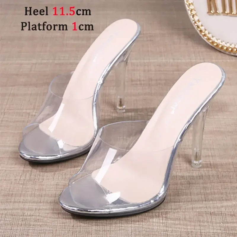 Women Slippers Crystal Platform Sandals Outdoors Elegant Super High Heels Pumps Sexy Female PVC Summer Transparent Party Shoes