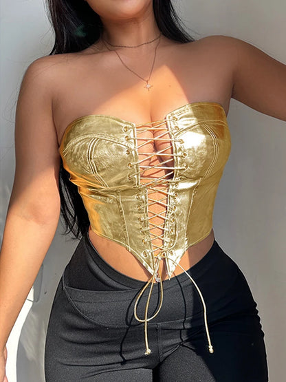 2023 Women Summer Sexy Hollow Out Tube Tops Solid Strapless Camis Bodycon Slim Fit Club Crop Tops For Female