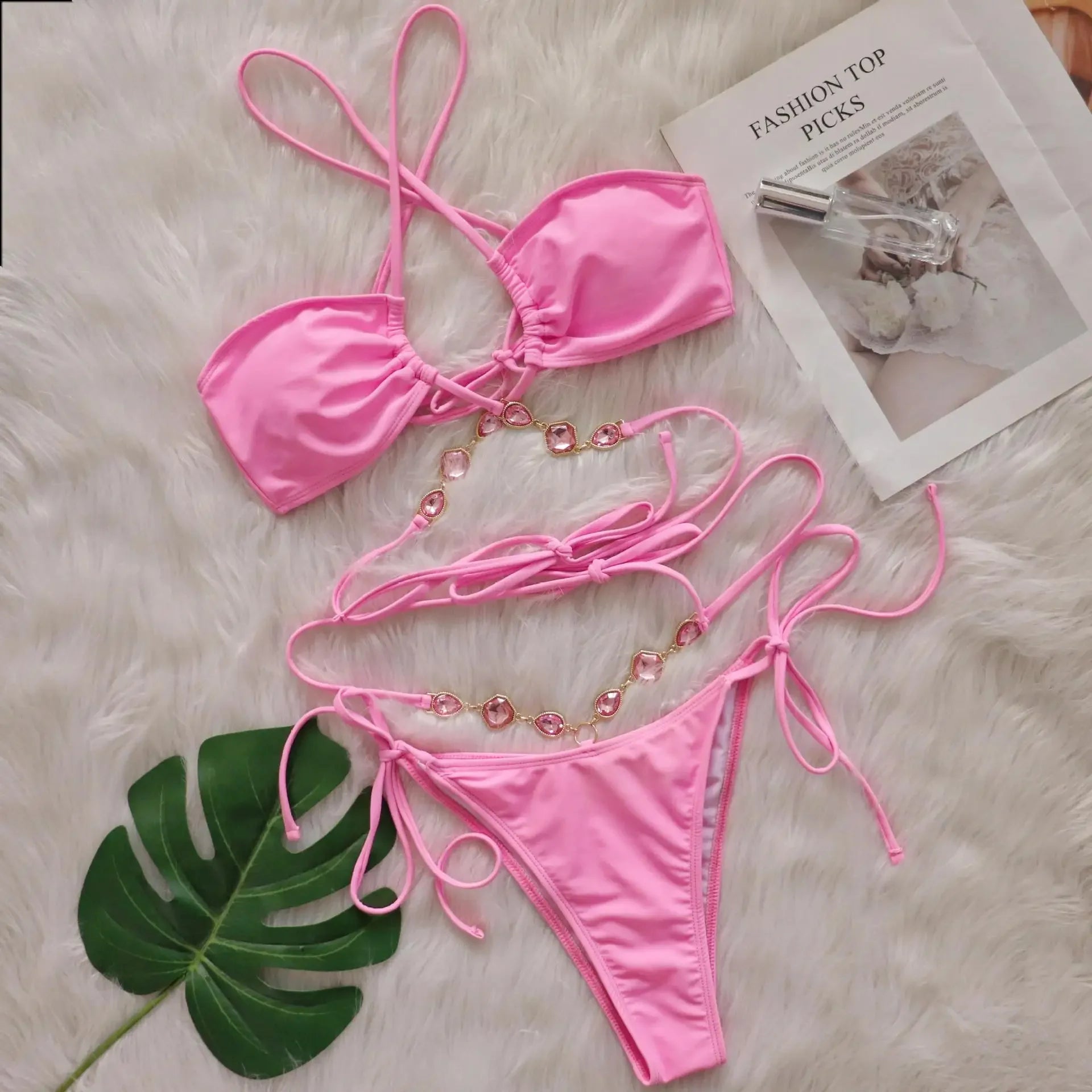 Pink Sexy Bikinis Swimsuit With Rhinestones Women Swimwear Female Push Up Bikini Beach Swim Wear Bathing Suit Pool Bather 2025 Luxlife Brands