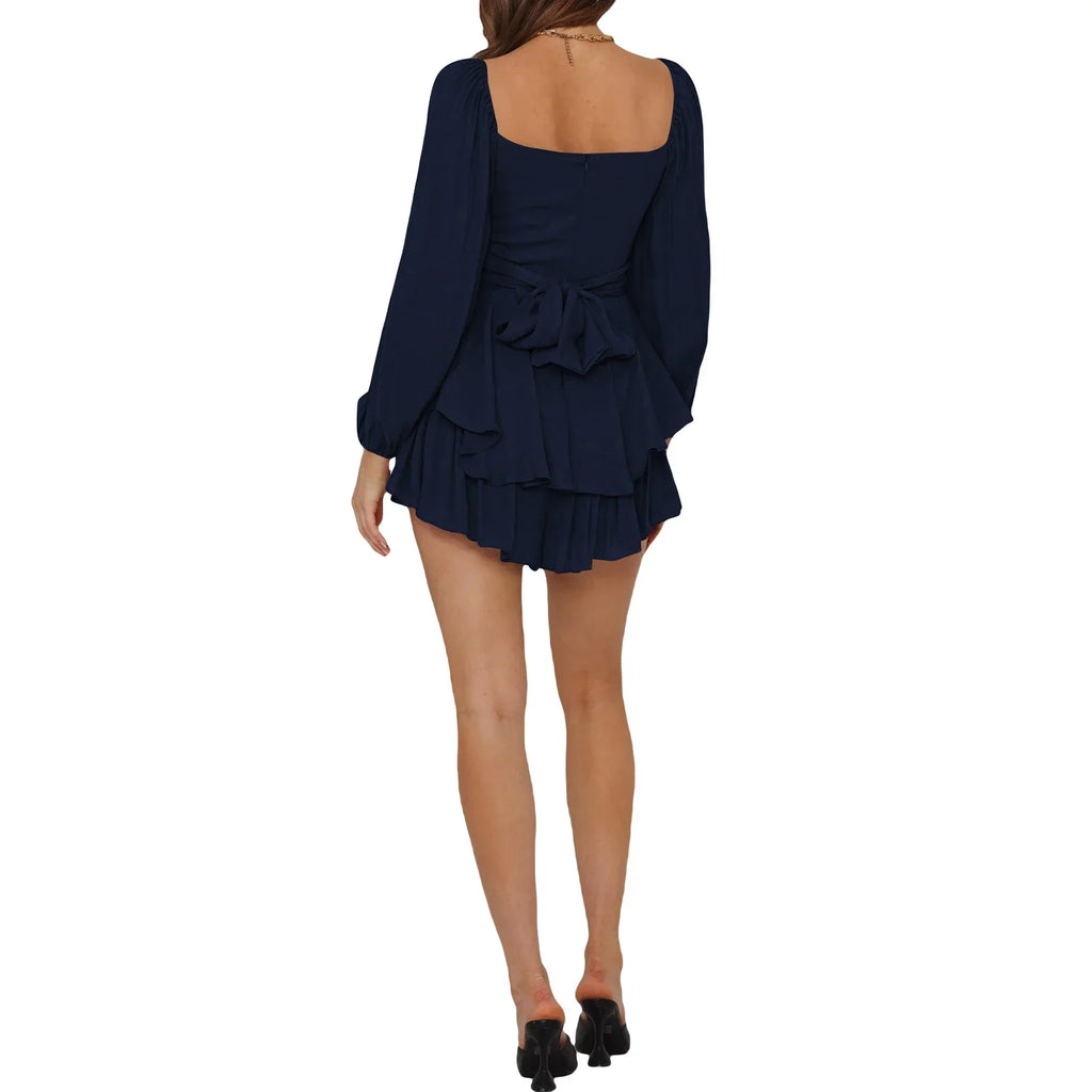 Puff Sleeve Ruffle Dress with Shorts