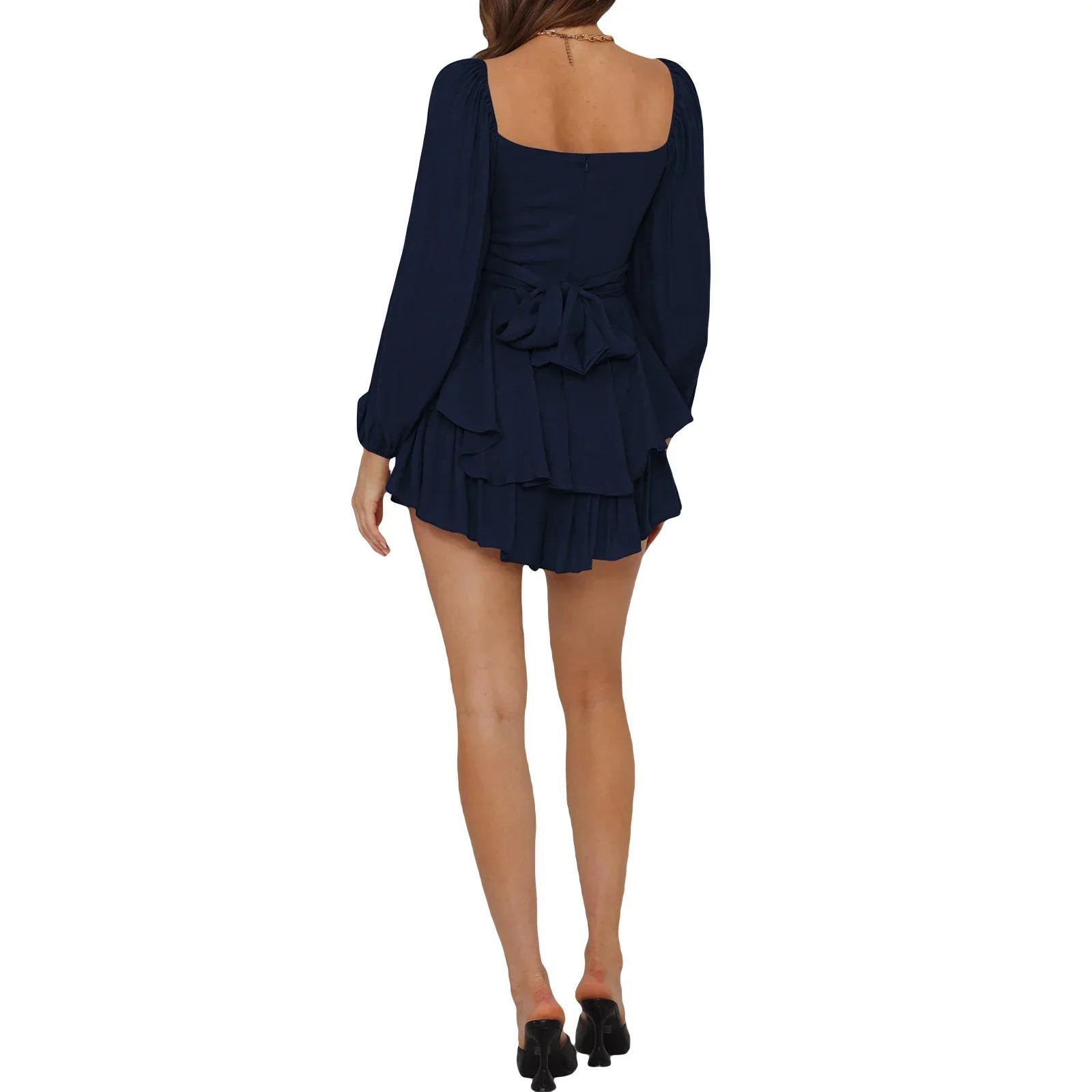 Puff Sleeve Ruffle Dress with Shorts