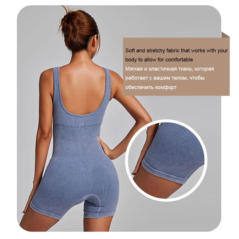 Women's Yoga Jumpsuits Ribbed One Piece Padded Tank Tops Rompers Sleeveless Acid Wash Activewear Unitard Sexy Bodycon LUXLIFE BRANDS