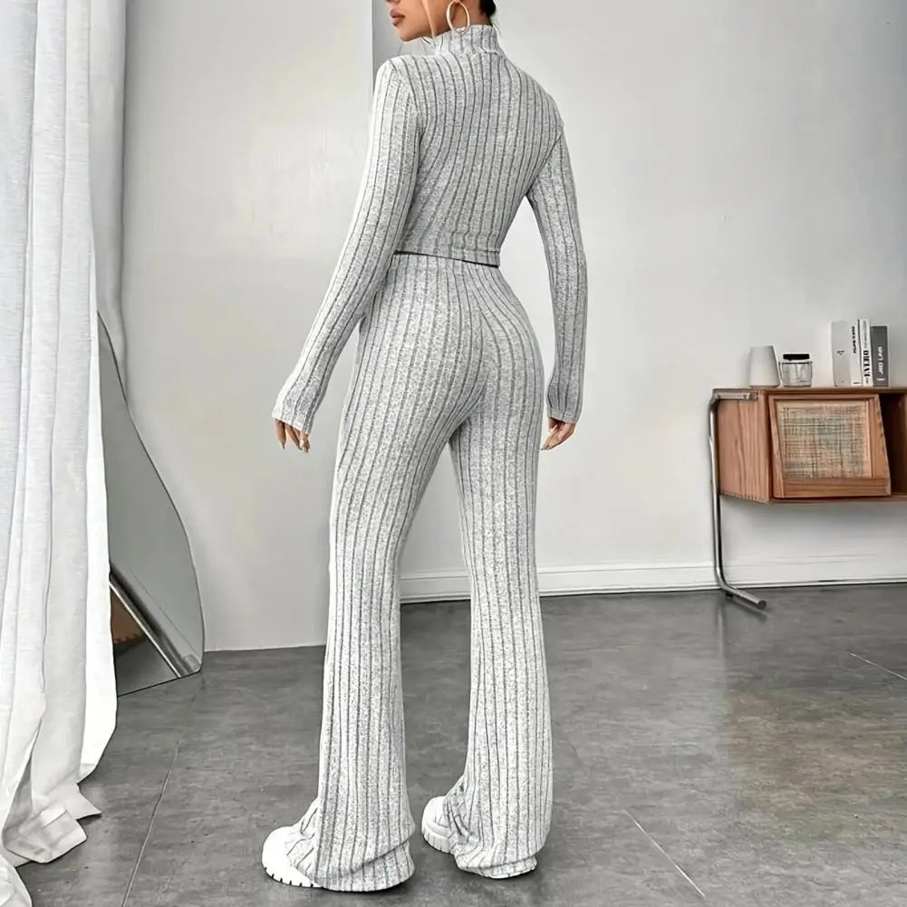 Women Sweatshirt & High Waist Pants Set