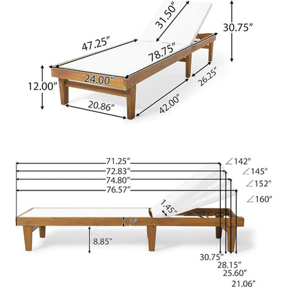 Christopher Knight Outdoor Chaise Lounge with Acacia Wood Frame, Teak Finish / White Mesh