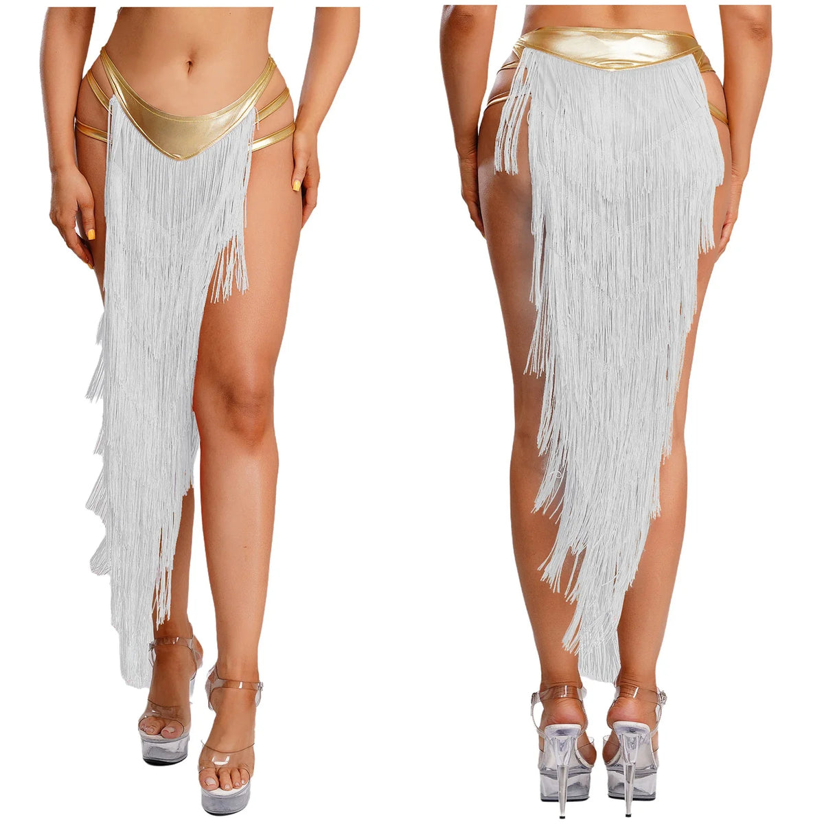 Women Cleopatra Egyptian Queen Cosplay Costume Belly Dancing Indian Dance Tassel Skirt Built-in Briefs for Halloween Carnival