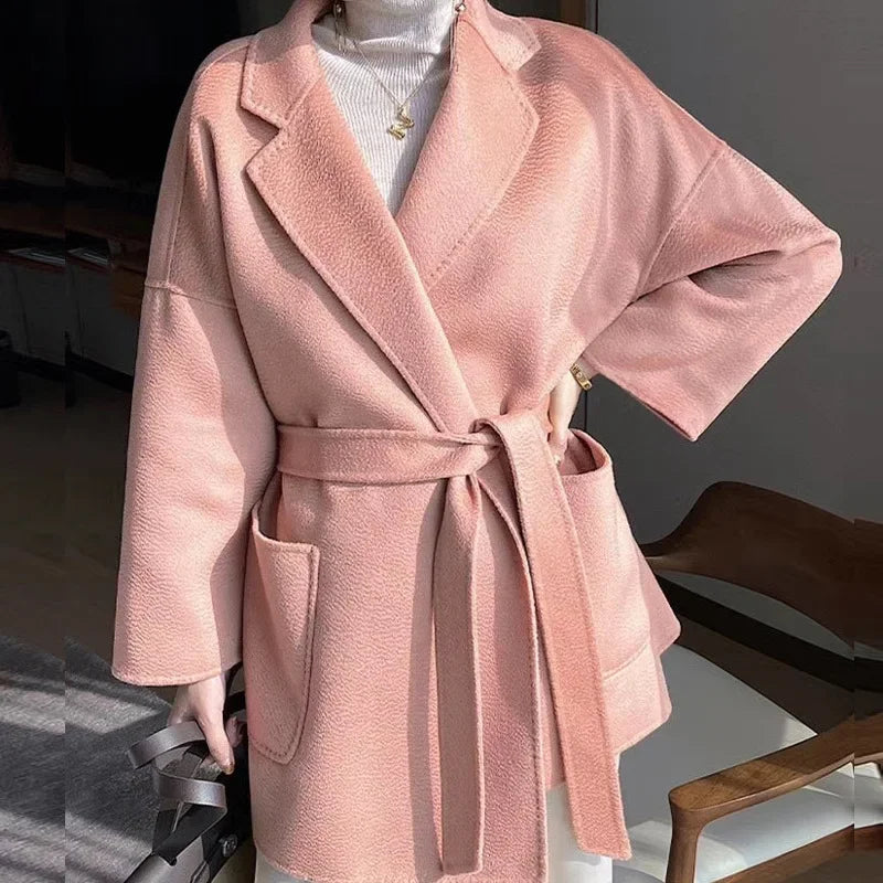 Brand high-end water corrugated double face cashmere coat Women 2022 loose lapel winter wool coat jacket LUXLIFE BRANDS