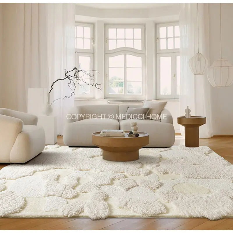 Medicci Home Snowy Mountain Inspired Design Carpets INS Cream White 3D Tufted Throw Area Rugs Plush Mats For Living Room Bedroom