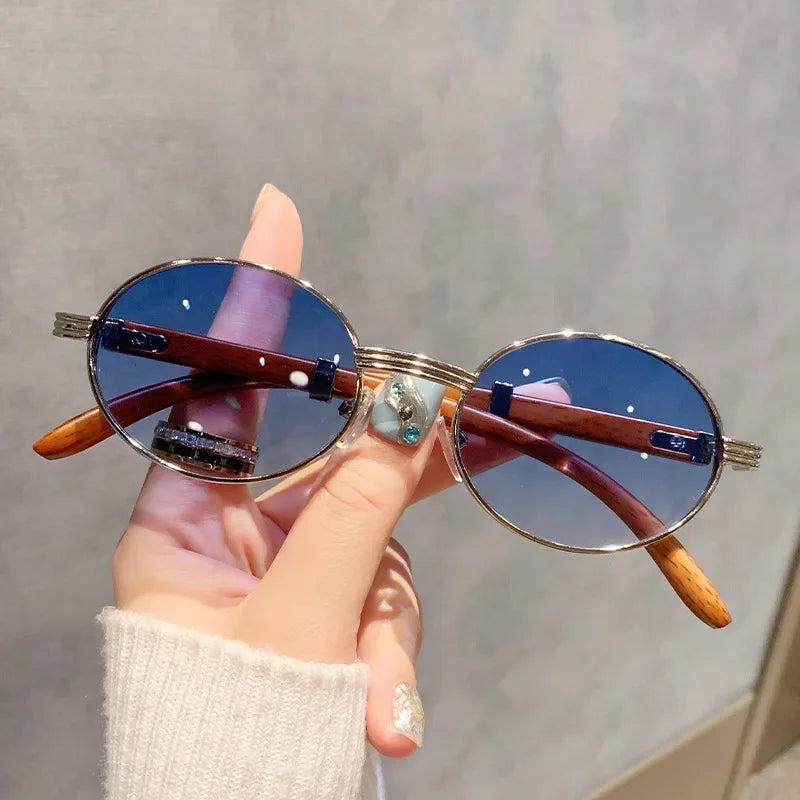 New Fashion Oval Sunglasses Men UV400 Sun Glasses Women Vintage Brand Designer Eyewear Imitation Wood Grain Sunglass Luxlife Brands