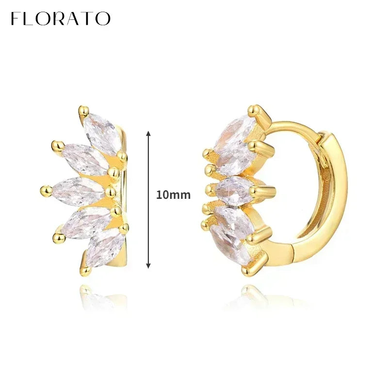 Luxury white crystal zircon earrings 925 sterling silver ear needles Hoop gold earrings For women Fashion Luxury Wedding Jewelry