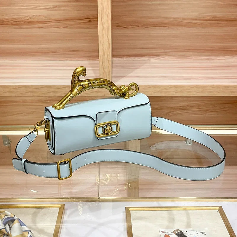 Leopard Handle Leather Bag LUXLIFE BRANDS