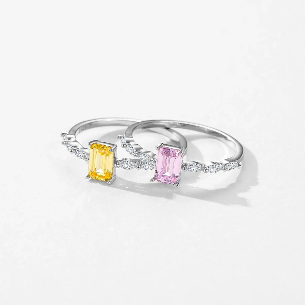 LUX 925 Sterling Silver Exquisite Sparkling Emerald Cut Ring