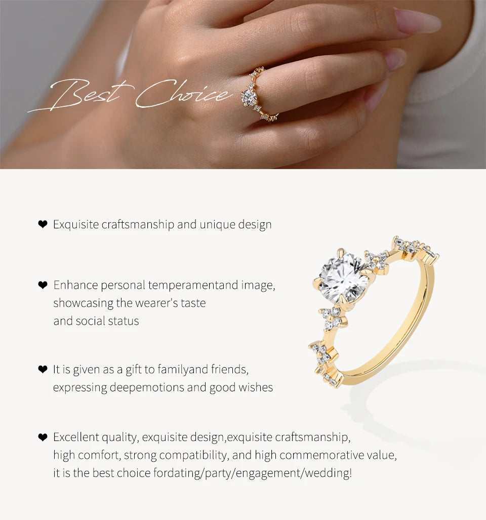ATTAGEMS New Moissanite Ring for Women Four claws s925 Silver Rings Yellow Gold Plated Classic Anniversary Jewelry Free Shipping Luxlife Brands
