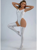 Sleeveless High Cut Thong Bodysuit Glossy Shiny Swimsuit Tights Hot Sexy Bikini Sukumizu Swimwear Body Tops Athletic Gym Leotard Luxlife Brands