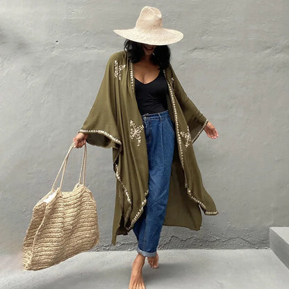 WeHello Beach Cover Up Long Kimono for Women Summer Swimsuit Cape Solid Fashion Tunic Dresses Bathing Suits Cardigan Shawl LUXLIFE BRANDS