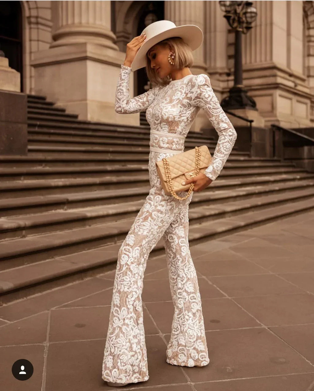 Elegant Lace Long Sleeve Bell-Bottom Jumpsuit LUXLIFE BRANDS