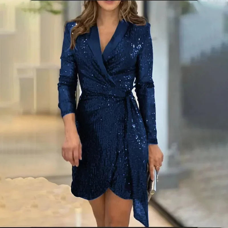 Sabrina Sequin Long Sleeved Lace Up Dress Luxlife Brands