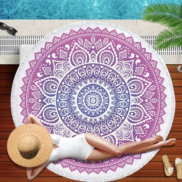 Gradient Mandala Round Beach Towel/Yoga Mat