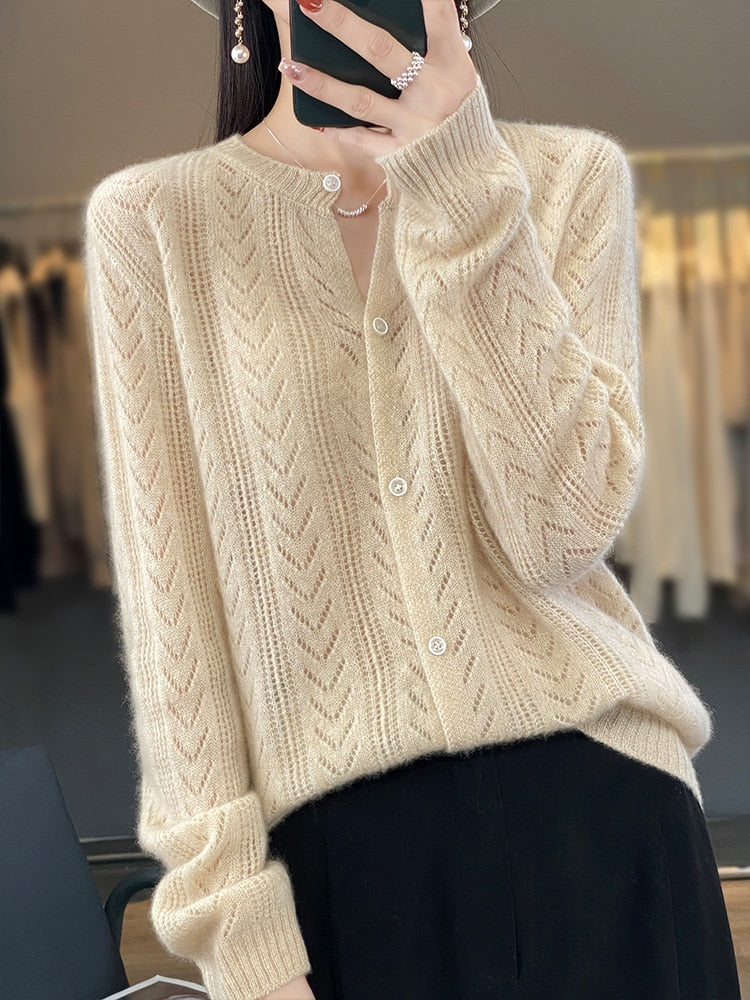 Wool Cardigan Womens Clothing O-neck Sweater Mujer Long Sleeve Tops Knitwears Korean Fashion Style New In Outerwears Crochet