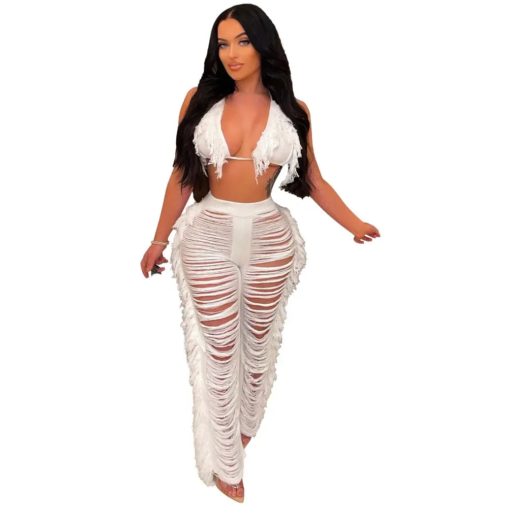 Maui Crochet Halter Crop Top & Pants Beach Set