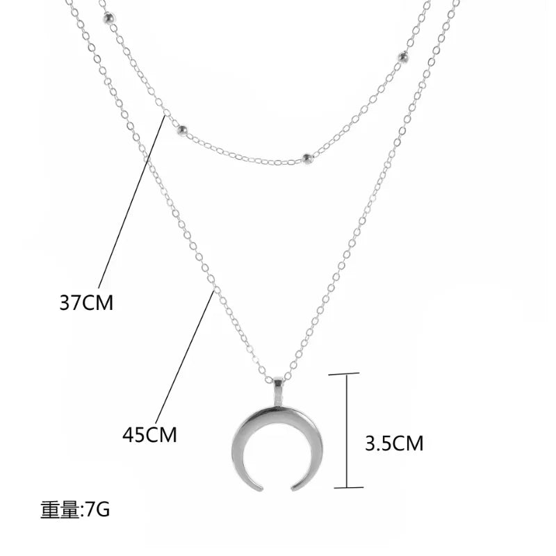 Fashion Gold Color Double Layer Moon Pendant Necklaces for Women Luxury Design Shiny Choker Necklace Jewelry Gift Luxlife Brands