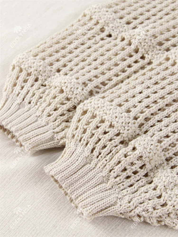 Sexy Deep V-neck Lace-up Bell Sleeve Knit Mesh Hollow Out Beach Mini Dress 2025 Summer Swimsuit Cover Up Women Casual Tunic K14 Luxlife Brands