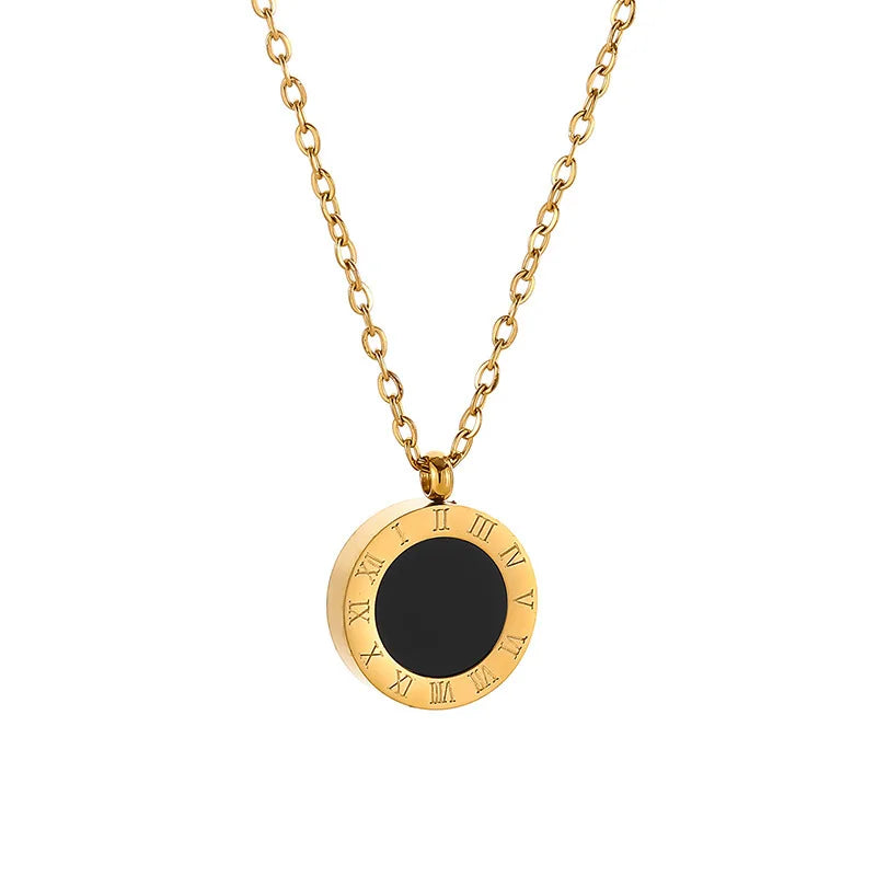 Stainless Steel Roman Number Jewelry Set For Women Black Shell Inlays, Colorfast & Stylish - Includes Bracelet, Necklace Earring Luxlife Brands