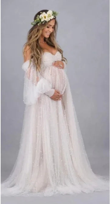 Maternity Pearl White Gown