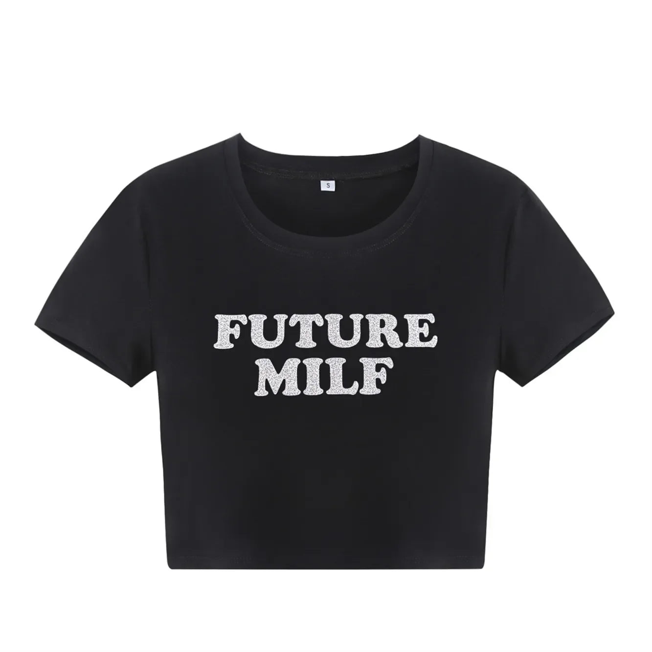 FUTURE MILF Black Baby Crop Tee Aesthetic Top 2000s Inspired Tee Y2K Slogan Graphic Fashion Girls Cotton T-Shirt Gift For Her LUXLIFE BRANDS