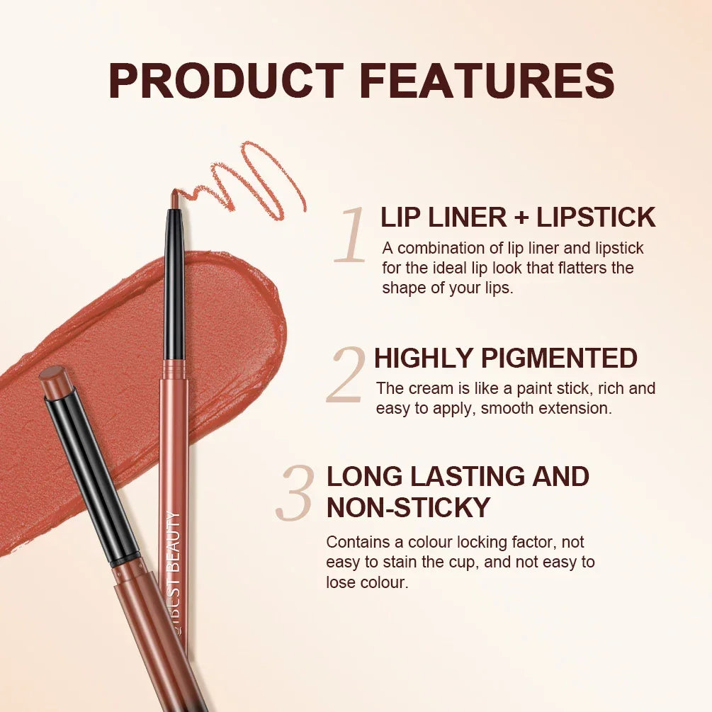 QIBEST Lipstick Pencil Waterproof Sexy Red Nude Purple Matte Tint Lipstick Lasting Lip liner Pen Longlasting Makeup Cosmetics Luxlife Brands